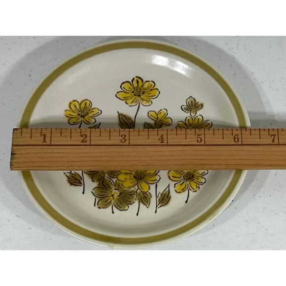 Spring Bouquet Stoneware Yellow Floral Green Band Bread & Butter Plate Set of 2 - Picture 7 of 7
